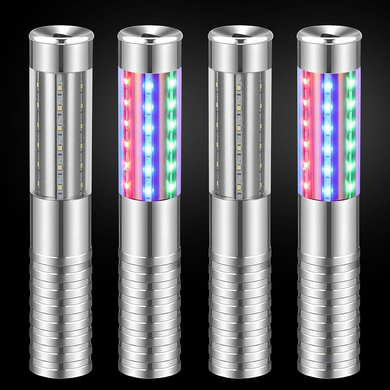 TTLYUGN 4 قطع ضوء باتون LED ستروب RGB قابل لإعادة الشحن لخدمة الزجاجات عصي الألعاب النارية القابلة لإعادة الاستخدام لزجاجة الشمبانيا محمولة لنوادي الليل الحفلات الحفلات الموسيقية الفعاليات البار في الهواء الطلق - فضي - Image 1